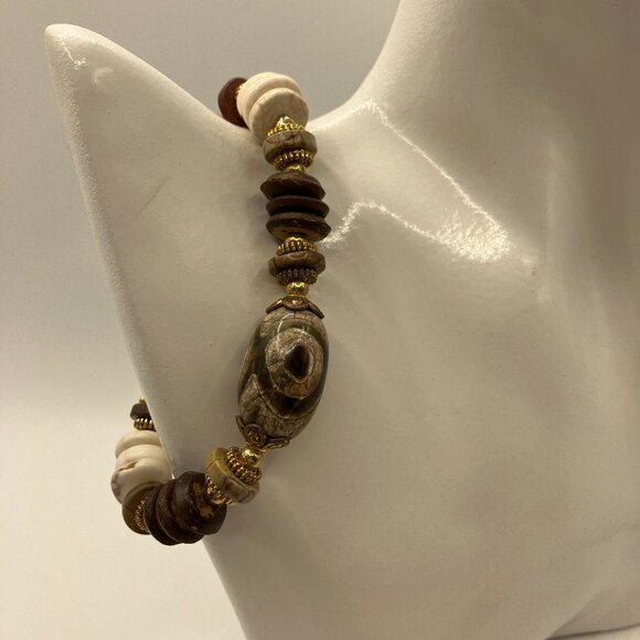 dZi + Tibetan Oval Agate dZi Bead Bracelet 7 in Lobster Clasp Adjustable NEW - Picture 3 of 7